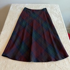 Vintage Ralph Lauren Oxford Wool Plaid A Line Skirt Womens 12 Red Blue Green