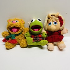 Vintage 1987 Muppet Babies Christmas Set of 3 Kermit Miss Piggy Fozzie Plush