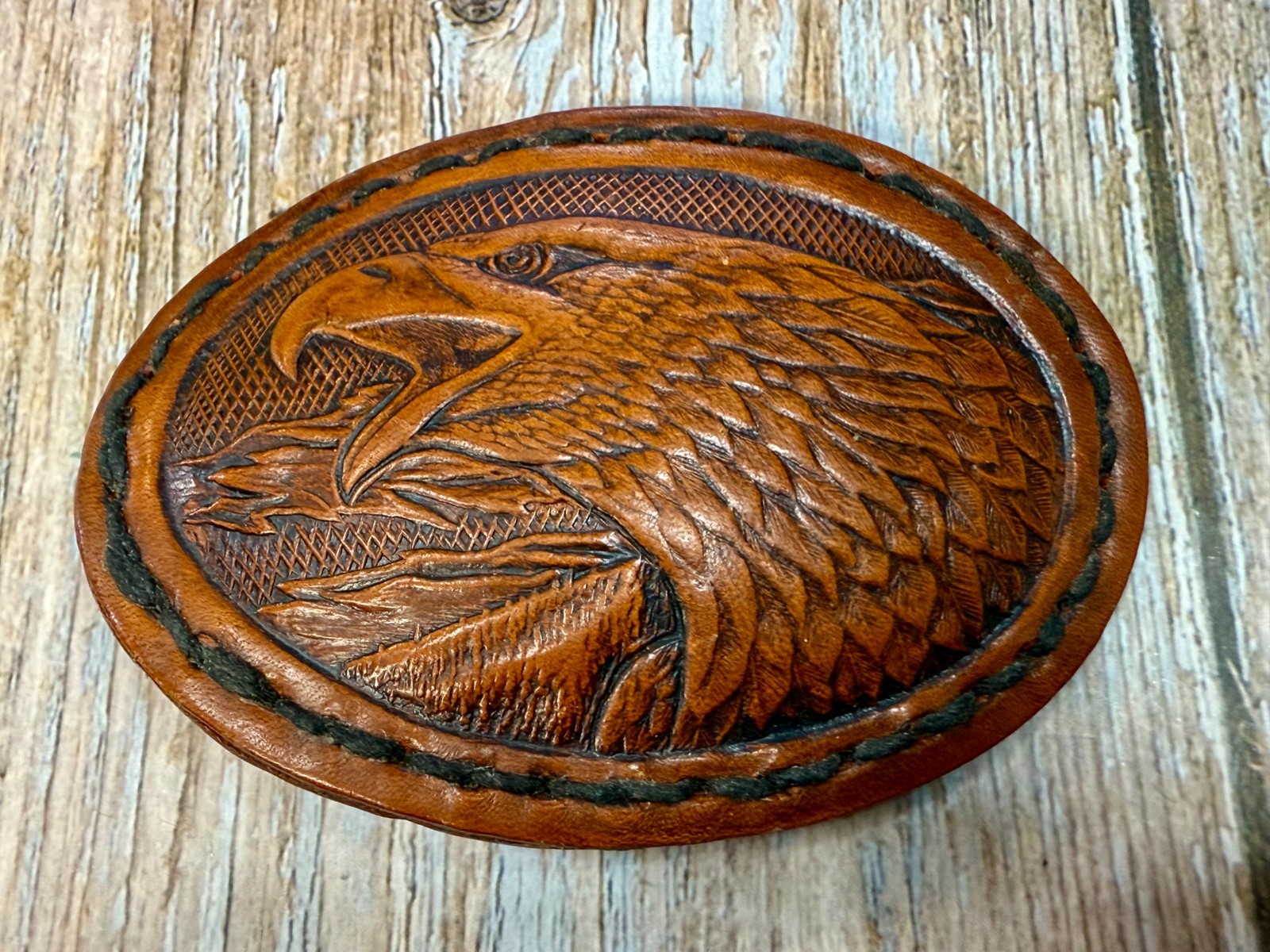 Attacking Bald Eagle Head Embossed on Brown Leath… - image 12