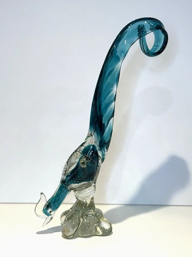 Vintage MCM Modern Murano Art 14" Glass Bird Pheasant Road Runner Figurine