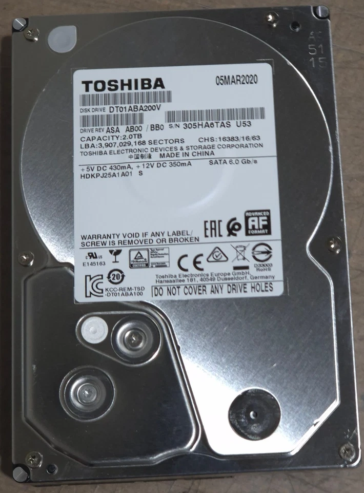 Toshiba HDKPJ25A1A01 S DT01ABA200V 2.0TB 3.5" HDD MAR-2020 ASA AB00/BB0 - Image 4 of 4