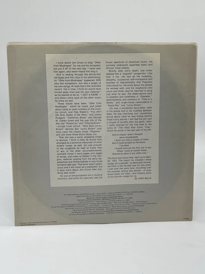 JIM CROCE PHOTOGRAPHS & MEMORIES HIS GREATEST HITS 12" LP VG+ VINYL RECORD 1974 - Image 4 of 4