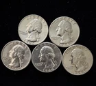 1964 P Washington Quarters 90% Silver BU Lot Of 5