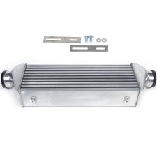 Universal 28.35x9.06x4 Aluminum Turbo Intercooler 3 Inlet Outlet Polished Silver