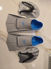 Speedo Rubber Swim Fins Large 6-7 Swimming Snorkeling With Swim Hand Paddles