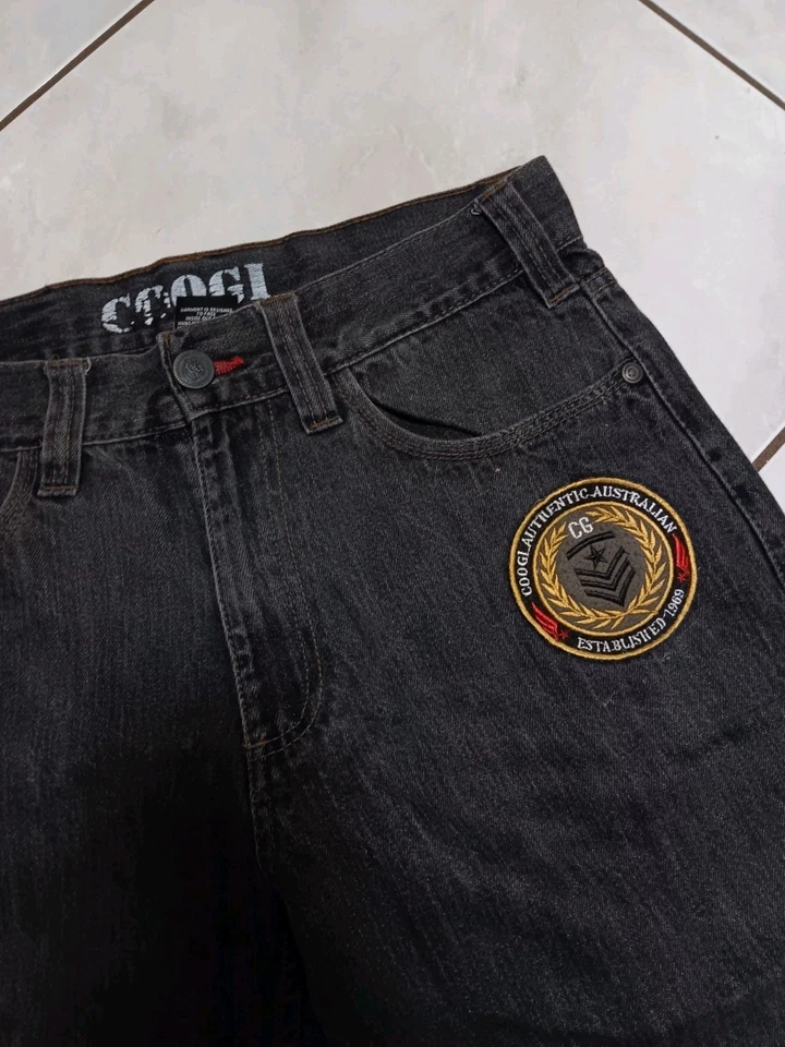 Y2K Coogi Hip Hop Baggy Eagle Embroidered Dark Denim Jeans Tag 32x34 - Image 3 of 4