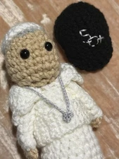 Handmade Crochet Pope Leo stuffed Doll catholic with Chicago white Sox hat