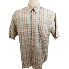 Cutter & Buck Men's Button Front Creme /Yellow Plaid Shirt Size L 12921-0406