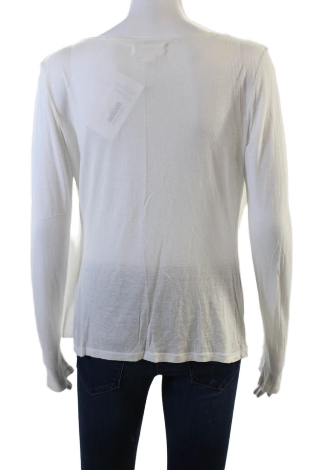 Camiseta pulóver de terciopelo para mujer con cuello redondo liso manga larga blanca talla S Foto 3 de 4