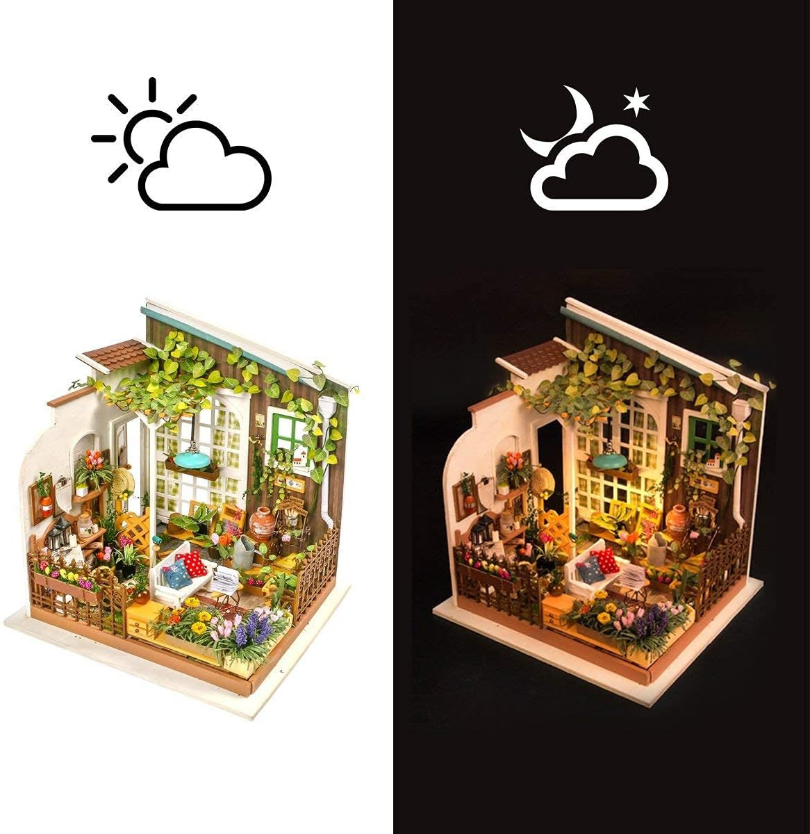 Dollhouse DIY Miniature Set Garden House LED Model Building Kit Hobby Crafthome 