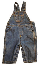 Baby GAP 6-12 Months Denim Bib Overalls Gray Jersey Lined All Snaps 2004 Vtg