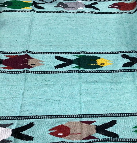 Mexikanische Falsa Decke Fisch Druck Handwerklich Handgewebt Wandteppich Yoga Überwurf Teppich XL 04 - Bild 5 von 6
