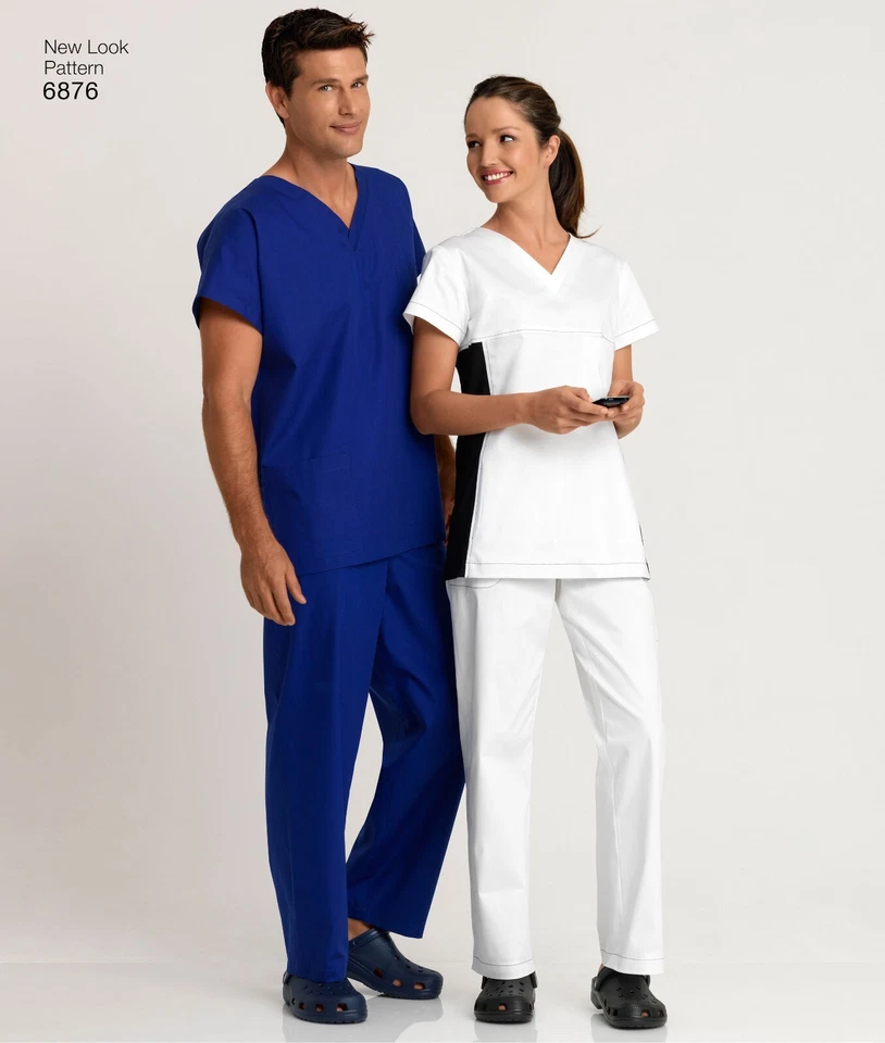 NEW LOOK SEWING PATTERN 6876 UNISEX MISSES MENS XS-XL SCRUBS MEDICAL TOPS, PANTS - image 2 of 4