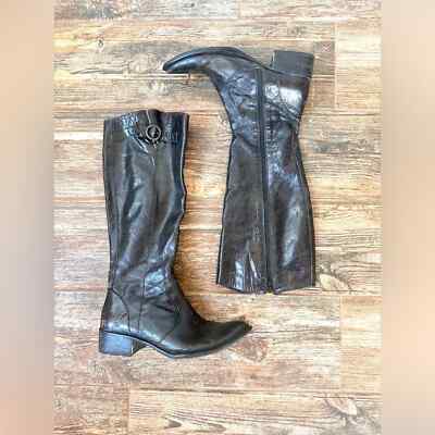 BORN CROWN Knee High Leather Ridding Boots Black