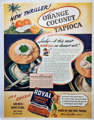 1941 Royal Tapioca Pudding Orange Coconut Retro Original Print Ad Life Magazine