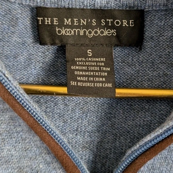 Bloomingdales The Men's Store Cashmere Pullover Sweater S Blue 1/2 Zip Knit - Image 4 of 4