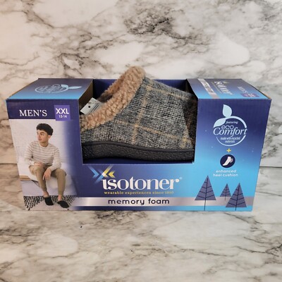 Isotoner Men Signature Memory Foam Gray Slippers Dan Marino Collection XXL 13-14