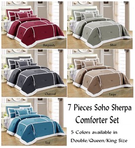 7 Pieces Soho Sherpa Comforter Set Quilt Coverlet Set Double Queen