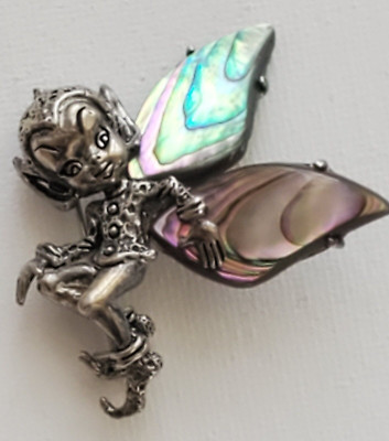 Vintage Sterling Silver Elf/Pixie Pin with Mother of Pearl/Abalone Wings