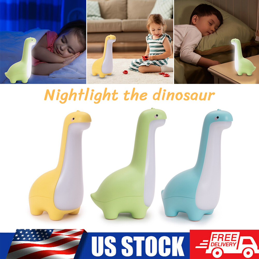 US Dinosaur Night Light LED Bedside Desk Lamp Rechargeable Cute Light White Glow