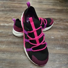Hot PINK Black Purple Girls 4 Slip-on Athletica Works Sneakers No tie