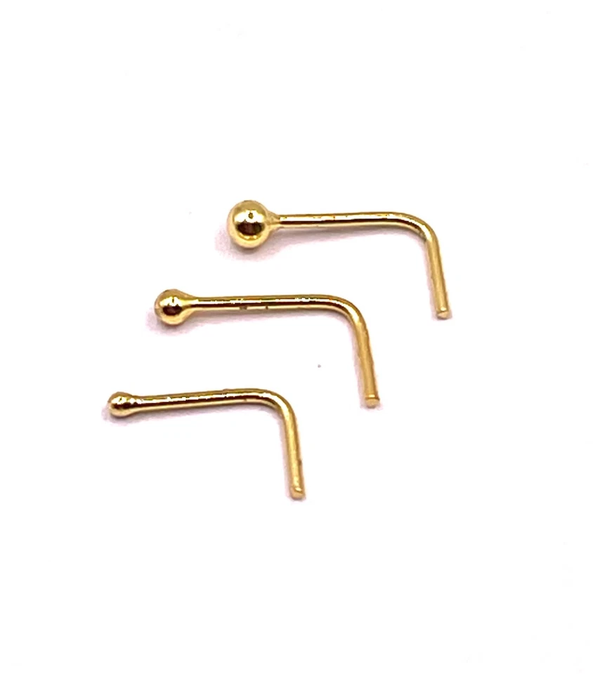 gold plated nose stud ball 18 carat Yellow 1,  1.5 or 2 mm  gold ball  L Shaped - Image 3 of 3