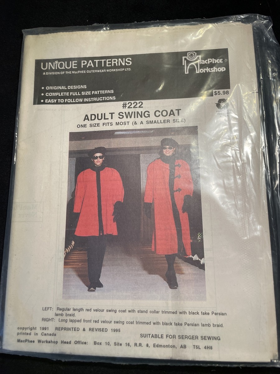 MacPhee Workshop Unique Patterns Adult Swing Coat #222 Uncut 