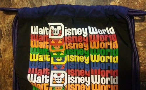 NWT Disney Parks Walt Disney World Drawstring Backpack Heavy Duty Black Colorful - Picture 3 of 7
