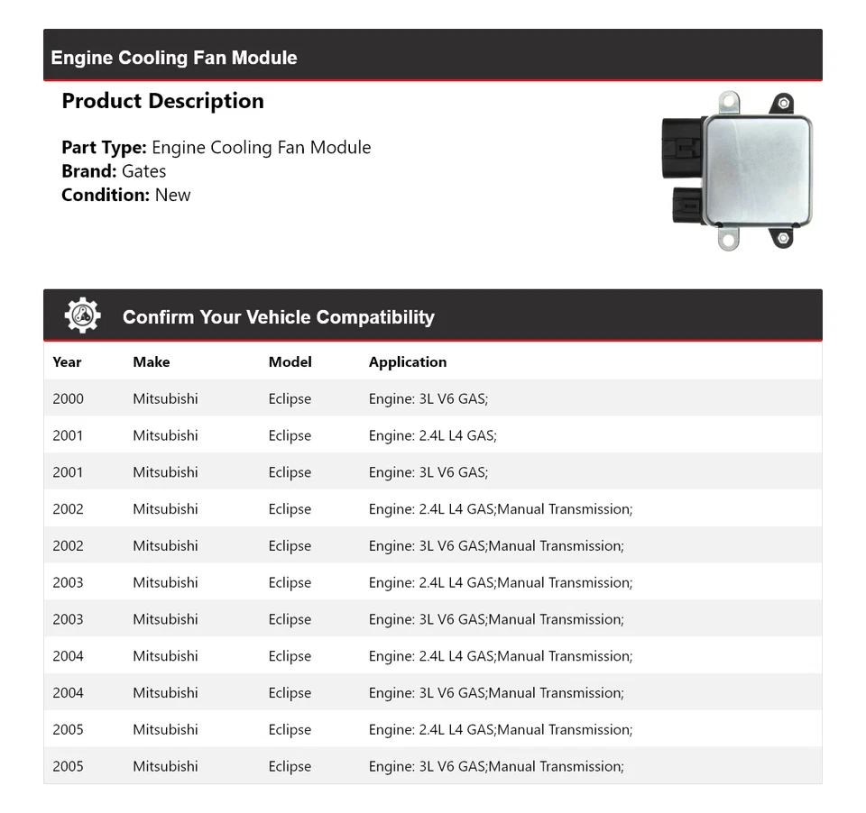 Módulo ventilador refrigeración motor Mitsubishi Eclipse 2000-2005 puertas 2001 2002 2003 Foto 2 de 4