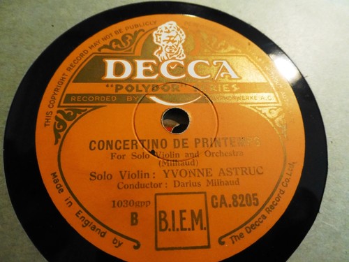 1935 DARIUS MILHAUD conducts YVONNE ASTRUC Violin CONCERTINO de Printemps DECCA