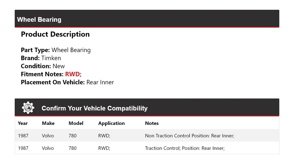 Cojinete de rueda interior trasero Timken para Volvo 780 1987 tracción trasera Foto 2 de 4