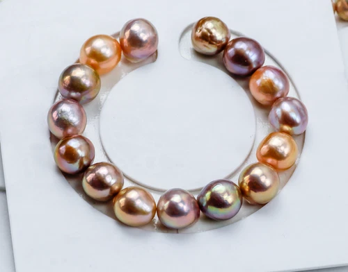 NATURAL SOUTH SEA PINK BAROQUE PEARL FULL DRILLED & 10-11MM & 15 PCS PEARLS
