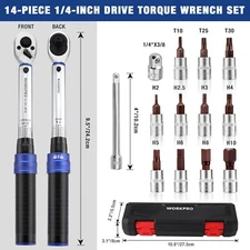 WORKPRO 1/4" Drive Click Torque Wrench Dual-Range 14PCS Inch Pound Torque Wrench