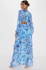 NWT Fashion Nova Chiffon Maxi Dress XS Blue & White