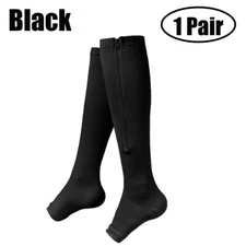 15-20 mmHg Moderate Compression Leg Calf Veins Open Toe Zipper Socks S/M, L/XL