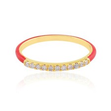 SI/H Natural Diamond Red Enamel Ring 14K Gold 0.14 Ct Gift for Her Fine Jewelry