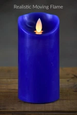 New Battery Operated ROYAL BLUE MOVING FLICKER FLAME PILLAR CANDLE LED Timer 