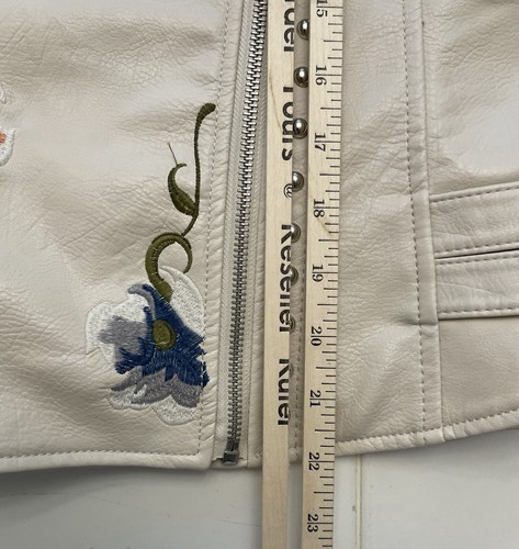 Romeo + Juliet Couture Ivory Moto Jacket, Faux Leather Sz S Embroidered $290 - Picture 11 of 14