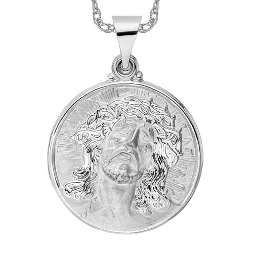 14K White Gold Jesus Christ Head Face Disc Necklace Religious Pendant Christi... - Picture 1 of 29
