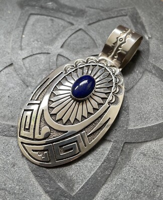 Prachtvoller großer Anhänger Native American Sterling Lapis signed Red Diner