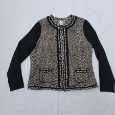 Chico's Chevron Tweed Leopard Print Ladies Jacket Sz 2 12 L Wool Blend