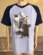 Vintage 90s Alaska Tourist T Shirt Bald Eagle Polar Graphics Gray Navy Blue