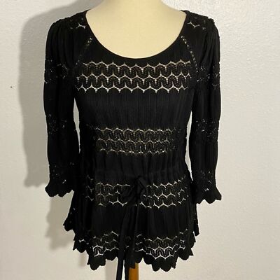 Free People Black Fire Island Open Knit Top Size M | eBay