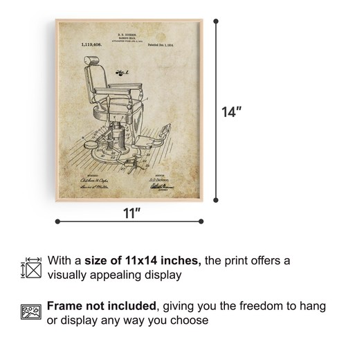Vintage Barber Shop Chair Patent Art Print Hair Salon Wall Decor Stylist Gift - Picture 3 of 6