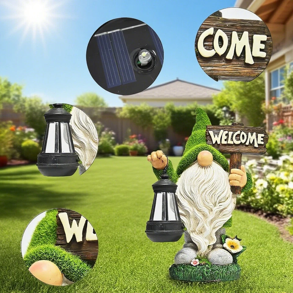 Gnome雕像太阳能LED户外装饰防水花园装饰品带烟花  — 第 4/4 张图片