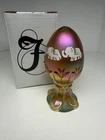 Fenton Gold Egg on Stand Hand Painted Elephant Print Signed 306/3000 With Box