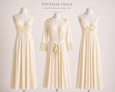 Sz Small 3 Piece Vintage Olga BodySilk Lace Nightgown 9702 And Robe Style 9687