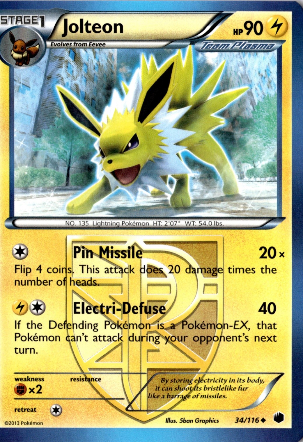 Jolteon (Team Plasma) Uncommon Plasma Freeze 34/116 NM