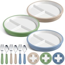 Teenyyou 3 Pack 8" Large Porcelain Plates Feeding Set, Ceramic Suction Plates...