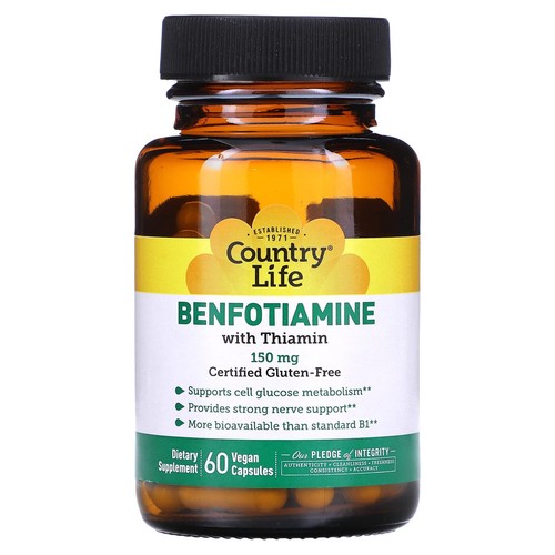 2 X Country Life, Benfotiamina con Tiamina, 150 mg, 60 Capsule Vegane - Foto 1 di 2